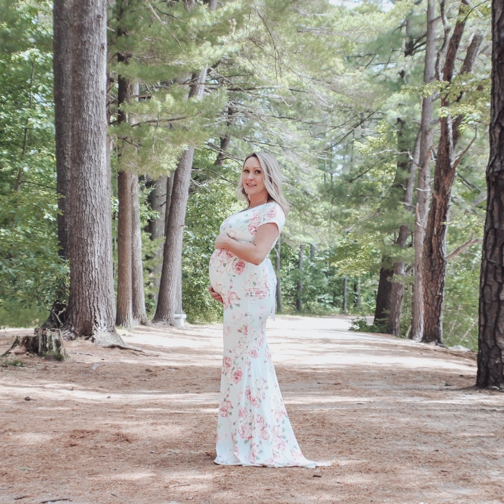 Women Off Shoulder Floral Maternity Long Dress